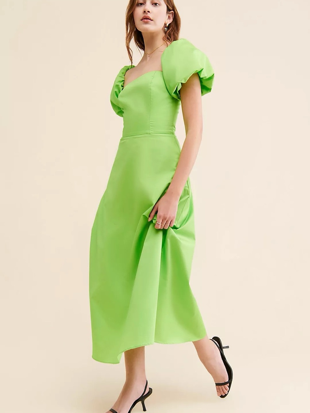 New Kasia Rhea puff sleeve dress in green